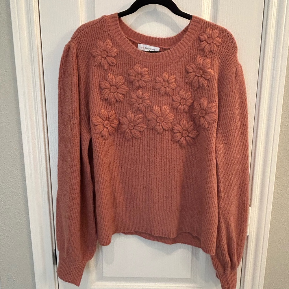 Floral Knit Sweater - dusty pink